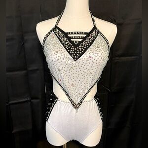 One piece white and black competition jazz costume